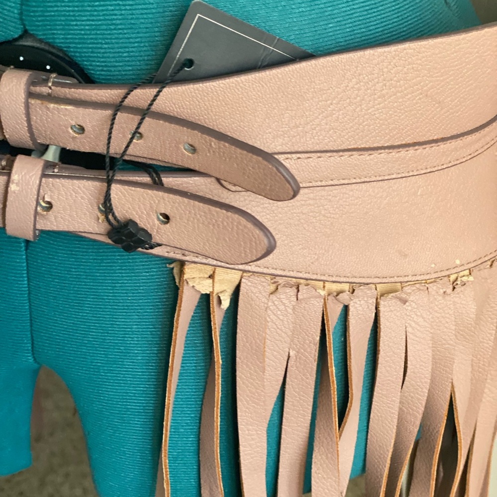 NWT BCBGMAXAZRIA COACHELLA BEIGE FRINGE BOHO HIPPIE BELT L - Picture 10 of 10